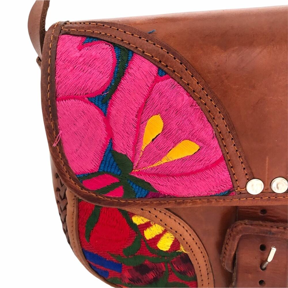 Handmade Floral Embroidered Leather Crossbody Bag - Picture 2 of 11